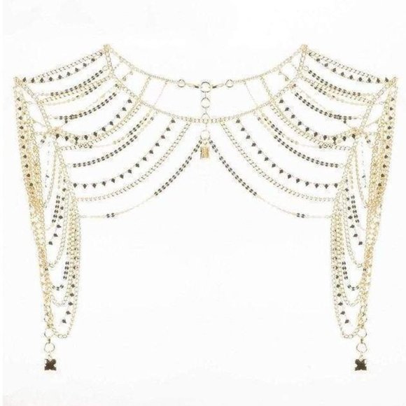 New* BCBG MAXAZRIA Novelty Necklace Chain Shoulder Piece Gold Color $206 - Picture 4 of 6